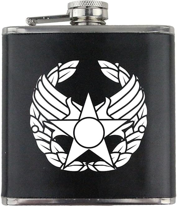 Commanders Badge Air Force Veteran Leather Wrapped 6oz. Flask Flasks 