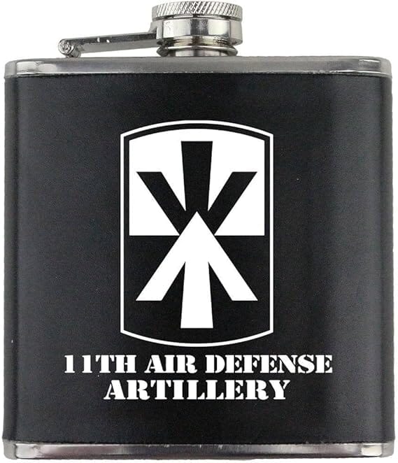 Army 11th Air Defense Artillery Subdued Stainless Steel Leather Wrapped 6oz. Flask Flasks 