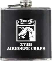 Army XVIII Airborne Corps Subdued Stainless Steel Leather Wrapped 6oz. Flask Flasks 