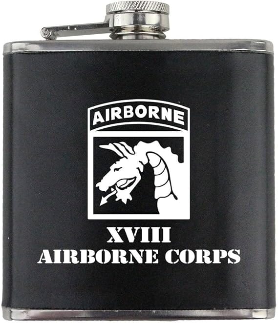 Army XVIII Airborne Corps Subdued Stainless Steel Leather Wrapped 6oz. Flask Flasks 