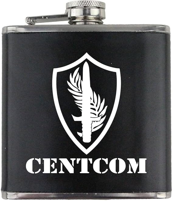 Army CENTCOM Subdued Stainless Steel Leather Wrapped 6oz. Flask Flasks 