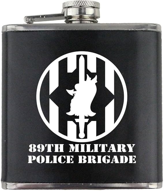 Army 89th Military Police Brigade Subdued Stainless Steel Leather Wrapped 6oz. Flask Flasks 