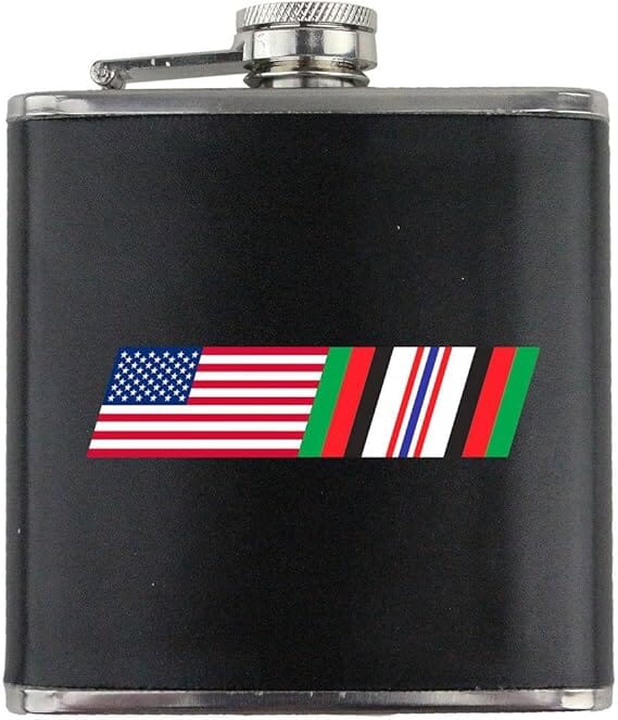 Vintage American Flag Afg Campaign Blend Veteran Stainless Steel Leather Wrapped 6oz. Flask Flasks 