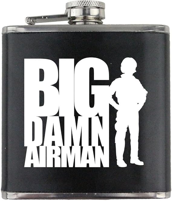 Big Damn Airman Veteran Leather Wrapped 6oz. Flask Flasks 