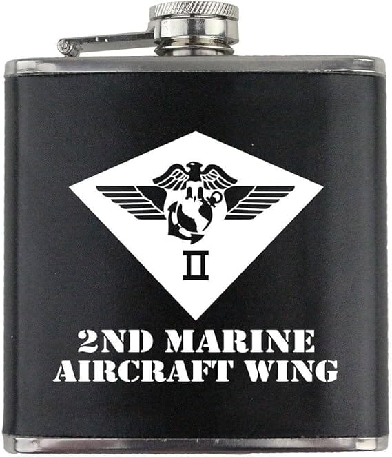 2nd Marine Aircraft Wing Subdued Stainless Steel Leather Wrapped 6oz. Flask Flasks 