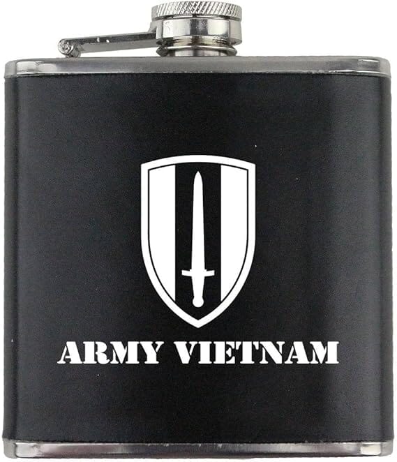 Army Vietnam Subdued Stainless Steel Leather Wrapped 6oz. Flask Flasks 