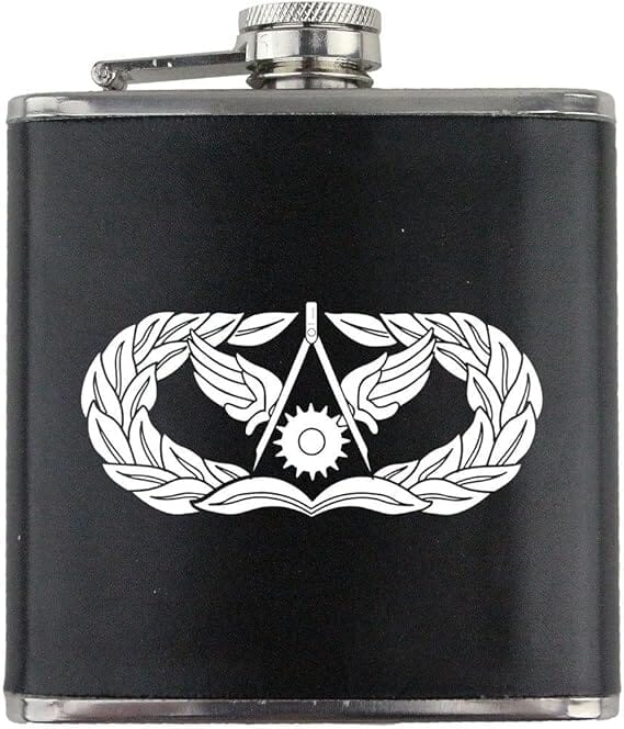 Civil Engineer Badge Air Force Veteran Leather Wrapped 6oz. Flask Flasks 