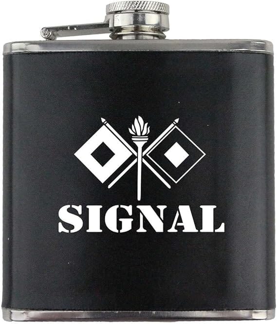 Army Signal Branch Military Stainless Steel Leather Wrapped 6oz. Flask Flasks 