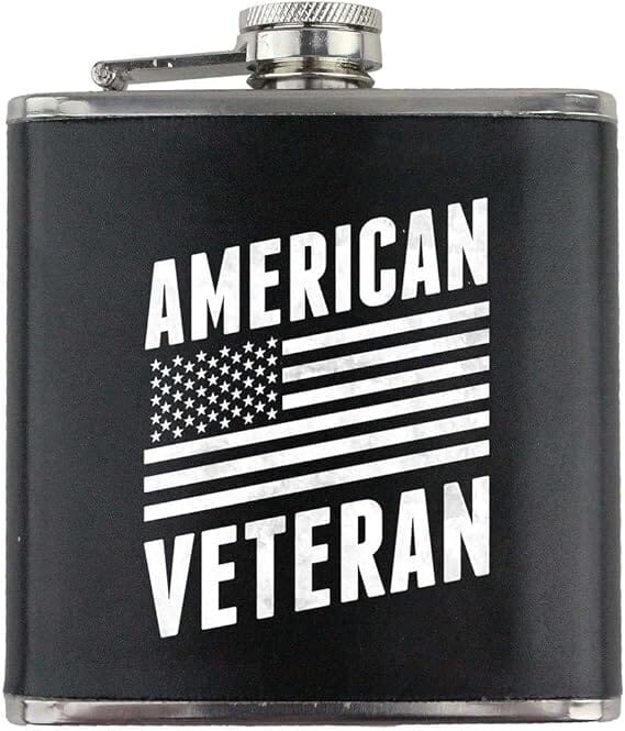 American Veteran Flag Stainless Steel Leather Wrapped 6oz. Flask Flasks 