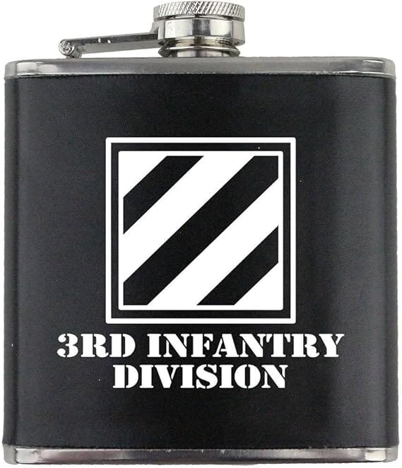 Army 3rd Infantry Division Subdued Stainless Steel Leather Wrapped 6oz. Flask Flasks 