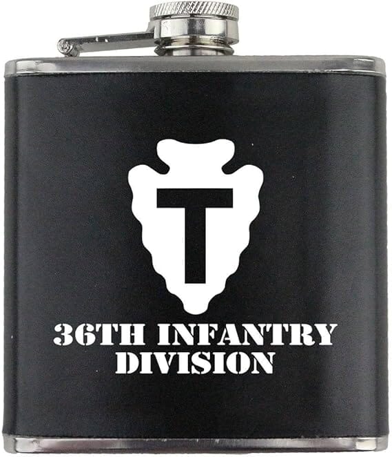 Army 36th Infantry Division Subdued Stainless Steel Leather Wrapped 6oz. Flask Flasks 