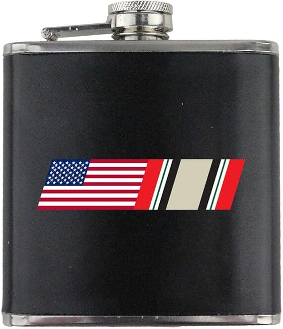 Vintage American Flag Iraq Campaign Blend Veteran Stainless Steel Leather Wrapped 6oz. Flask Flasks 