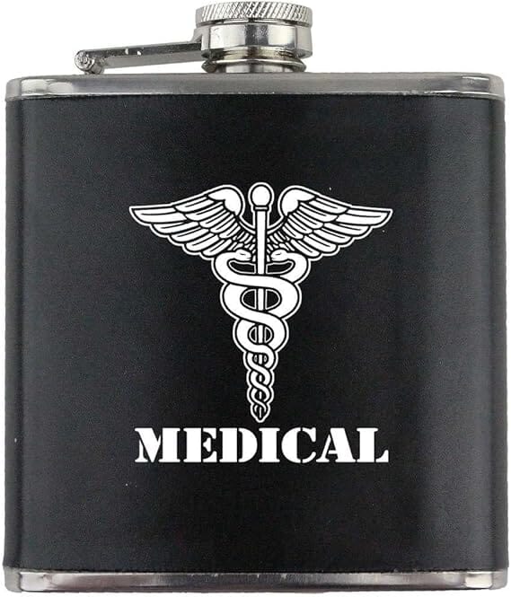 Army Medical Branch Military Stainless Steel Leather Wrapped 6oz. Flask Flasks 
