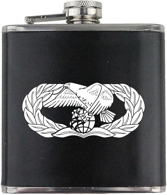 Transportation Badge Air Force Veteran Leather Wrapped 6oz. Flask Flasks 
