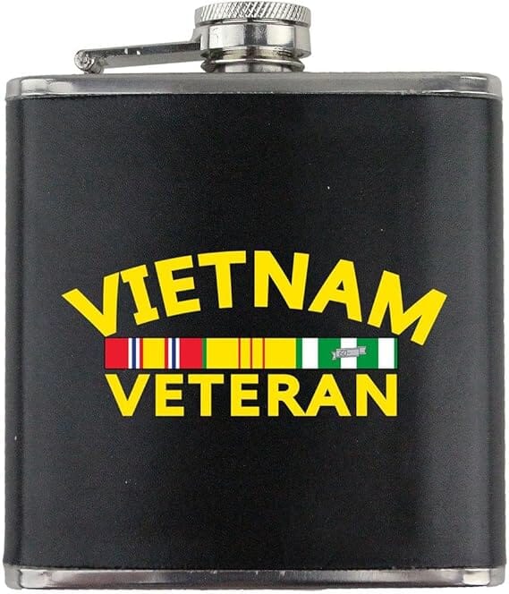 Vietnam Veteran Ribbons Leather Wrapped 6oz. Flask Flasks 