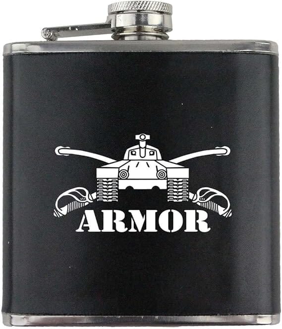Army Armor Branch Military Stainless Steel Leather Wrapped 6oz. Flask Flasks 