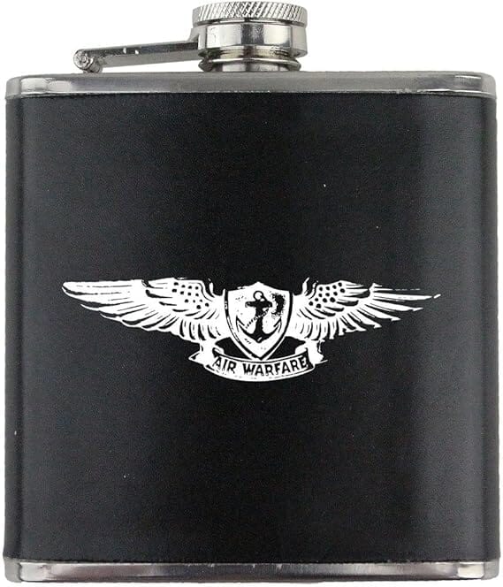 Aviation Warfare Badge Navy Veteran Leather Wrapped 6oz. Flask Flasks 