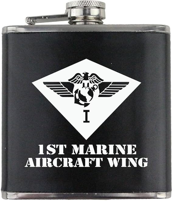 1st Marine Aircraft Wing Subdued Stainless Steel Leather Wrapped 6oz. Flask Flasks 