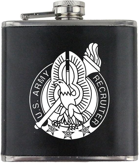 Recruiter Badge Army Veteran Leather Wrapped 6oz. Flask Flasks 