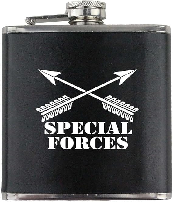 Army Special Forces Branch Military Stainless Steel Leather Wrapped 6oz. Flask Flasks 