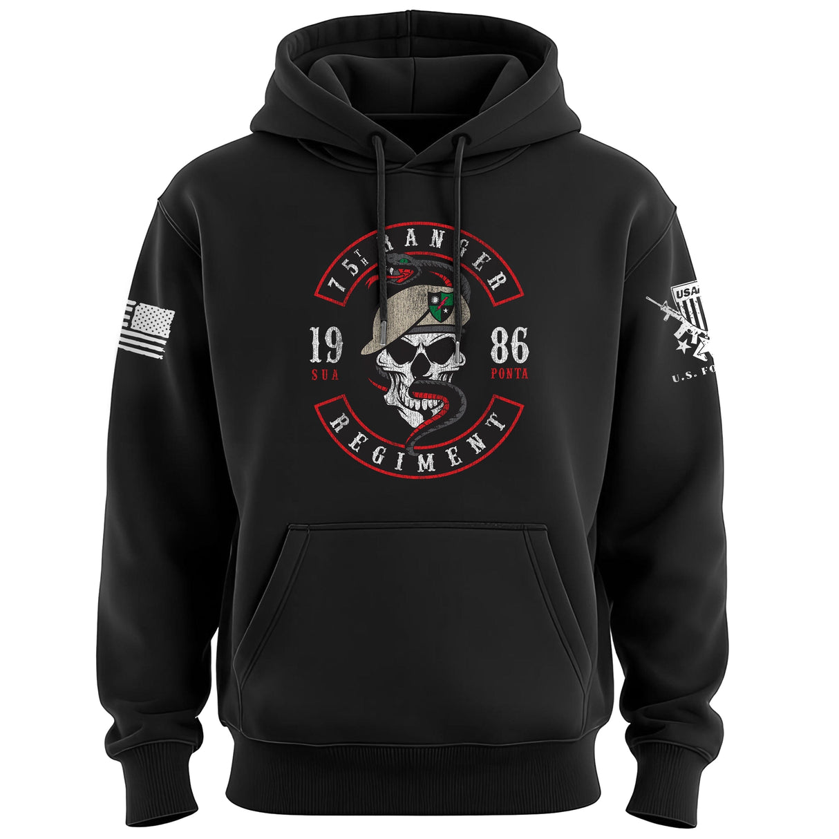 75th Ranger Skull and Snake Graphic Hoodie Hoodies 100008-S-BK