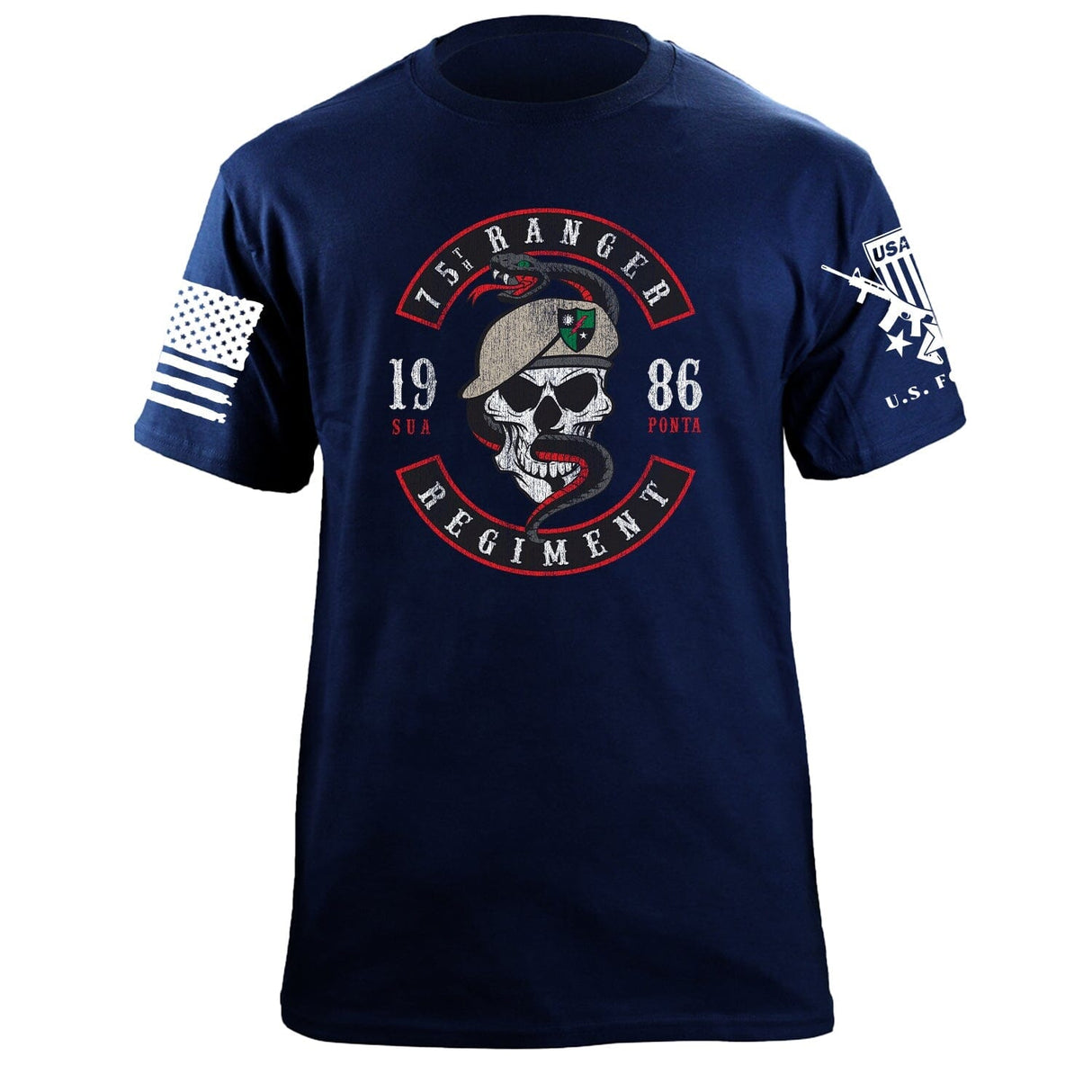 75th Ranger Skull and Snake Graphic T-shirt Shirts 87253-S-NAVY