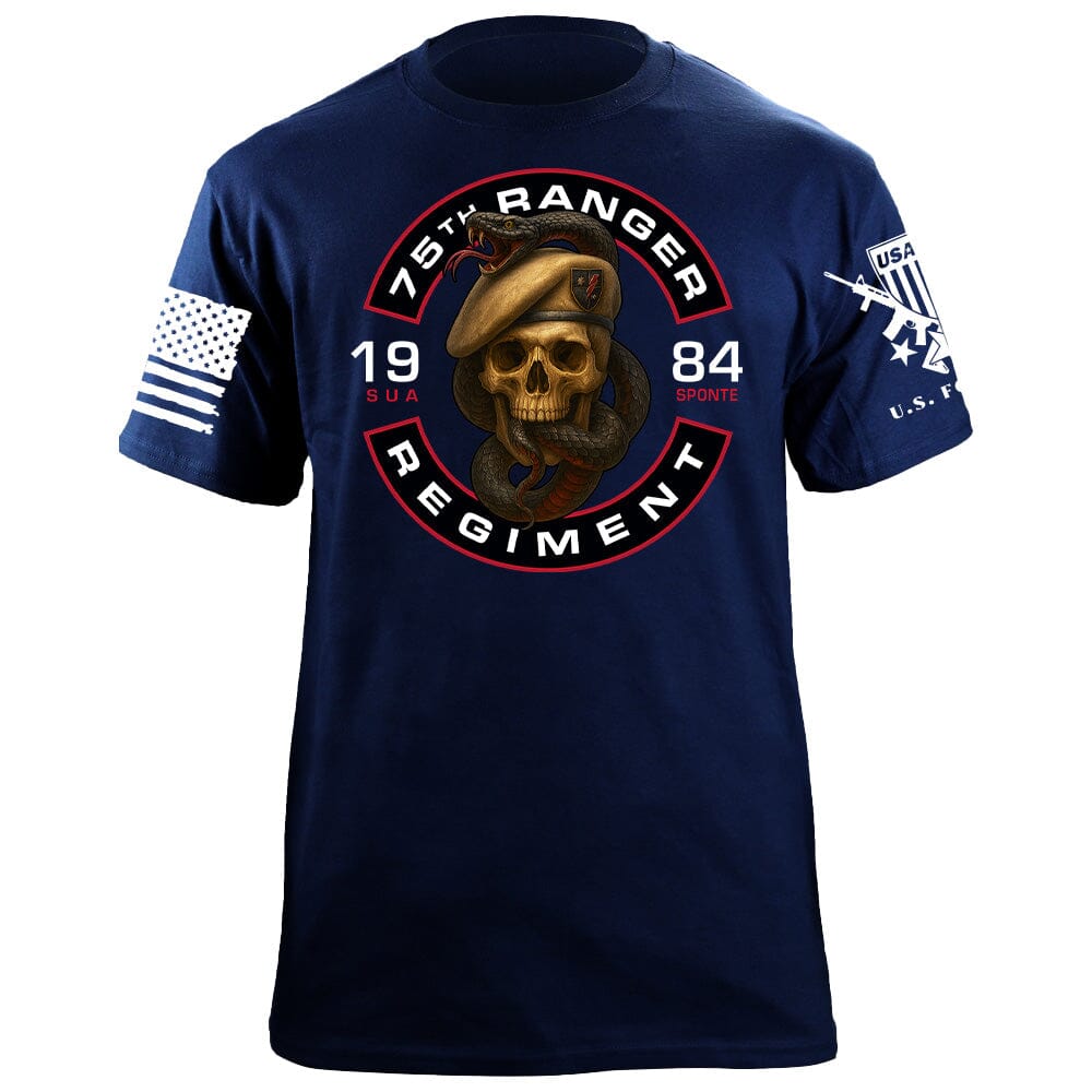 75th Rangers Regiment Skull & Snake T-Shirt Shirts 86382-S-NAVY