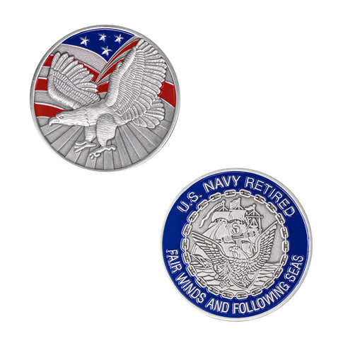 1-3/4 U.S. Navy Retired W/Sleeve Coin