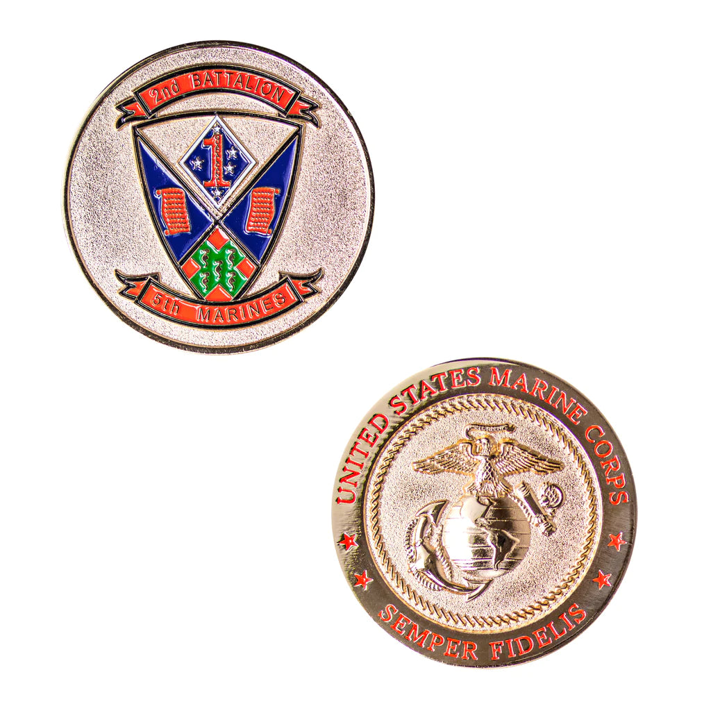 1-3/4" 2 Sided Sandblast Gold 2Nd Bn 5Th Marines Coin Challenge Coins 