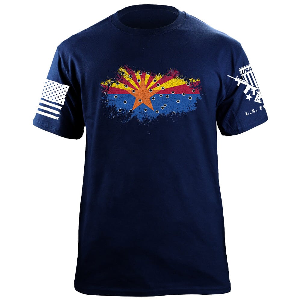 Bullet Hole Arizona Flag Ripped T-Shirt Shirts 