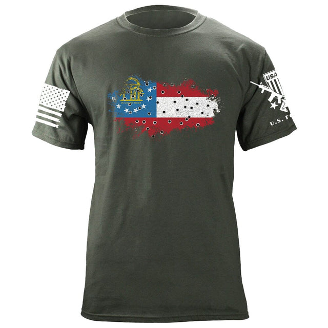 Bullet Hole Georgia Flag Ripped T-Shirt Shirts 87006-3XL-MG