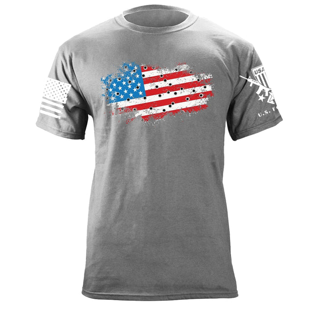 Bullet Hole USA Flag Ripped T-Shirt Shirts 87174-S-HG