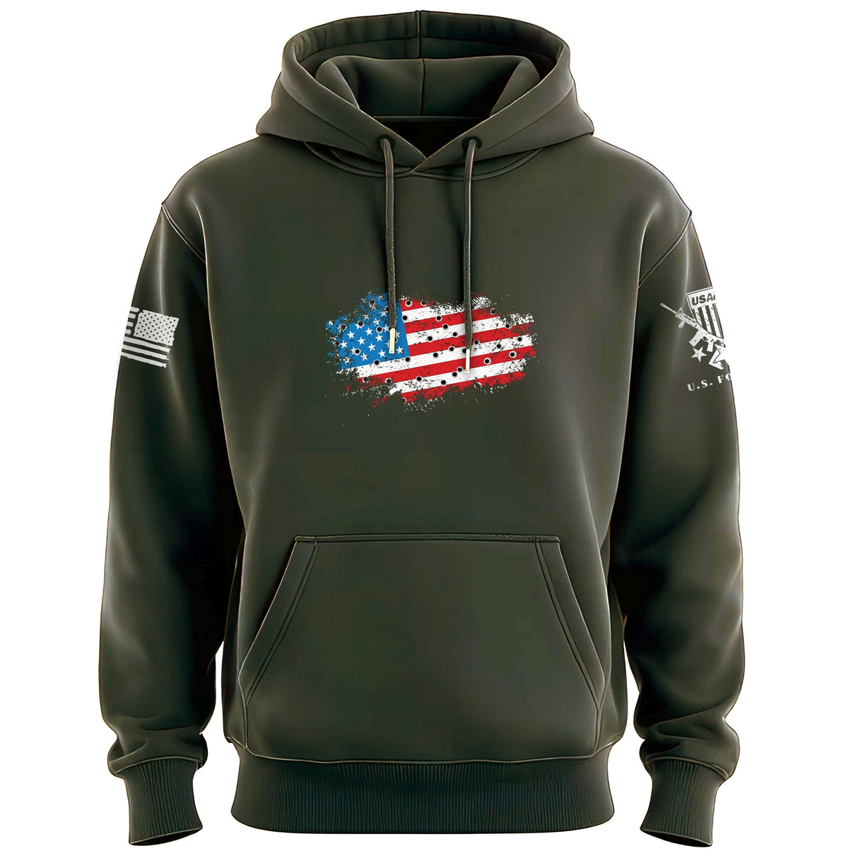 Bullet Hole USA Flag Ripped Hoodie Hoodies 