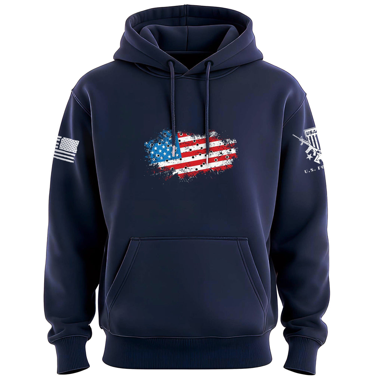 Bullet Hole USA Flag Ripped Hoodie Hoodies 