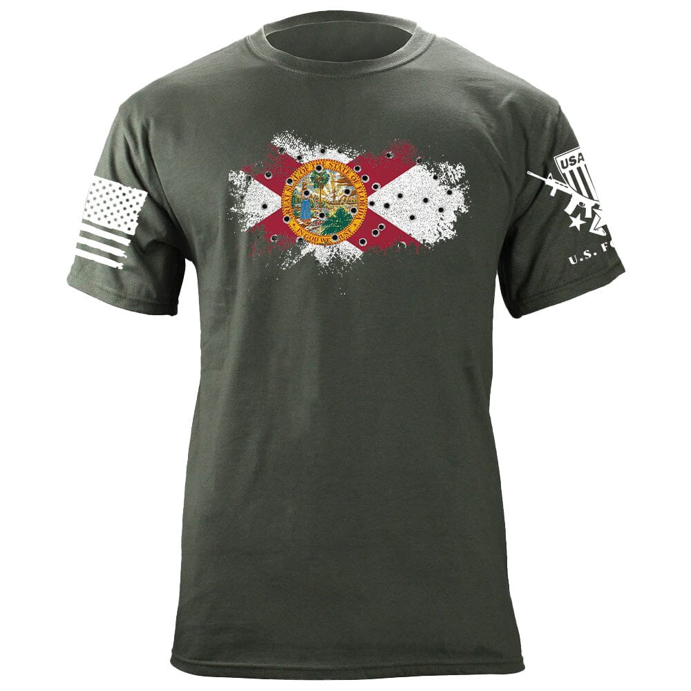 Bullet Hole Florida Flag Ripped T-Shirt Shirts 87004-3XL-MG