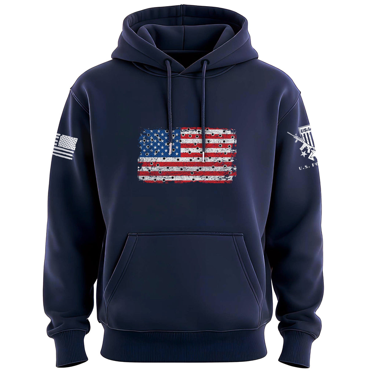 Bullet Hole USA Flag Hoodie Hoodies 