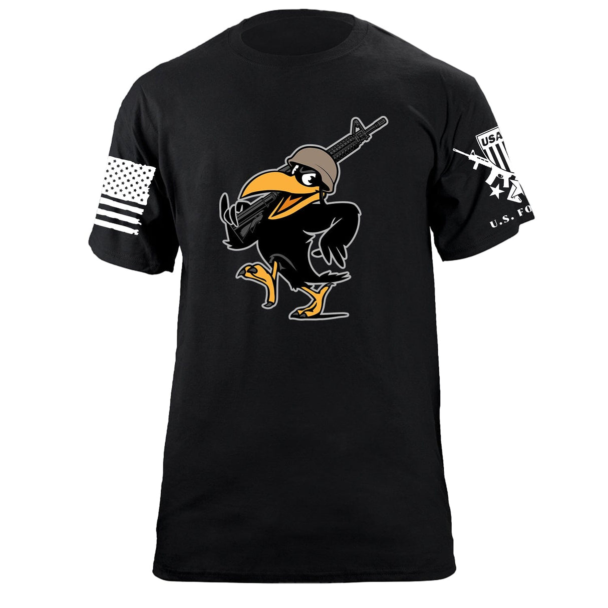 Cartoon Crow Soldier T-Shirt Shirts 87202-S-BK