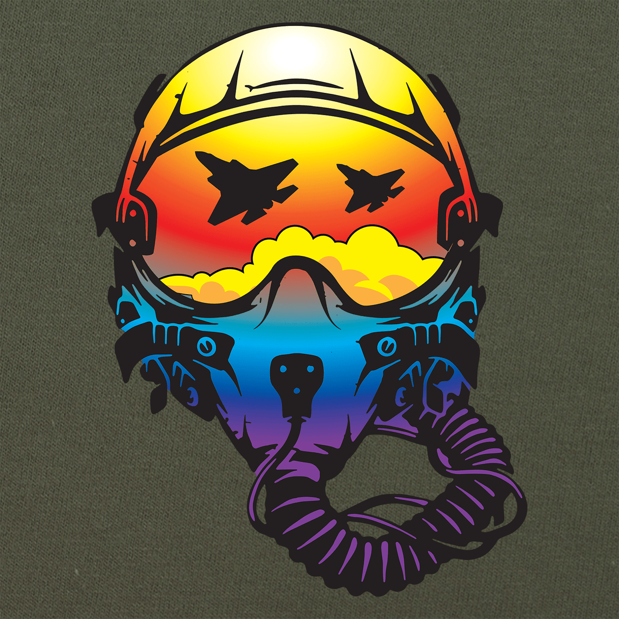 Fighter Helmet Sunset Reflection Graphic Hoodie Hoodies 