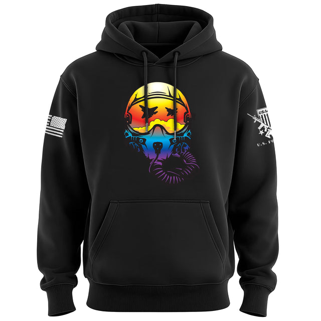 Fighter Helmet Sunset Reflection Graphic Hoodie Hoodies 