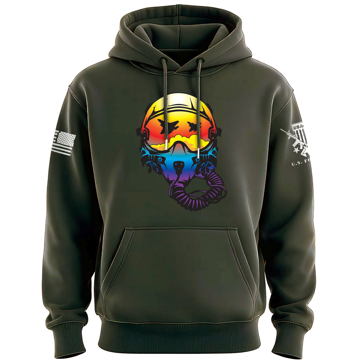 Fighter Helmet Sunset Reflection Graphic Hoodie Hoodies 
