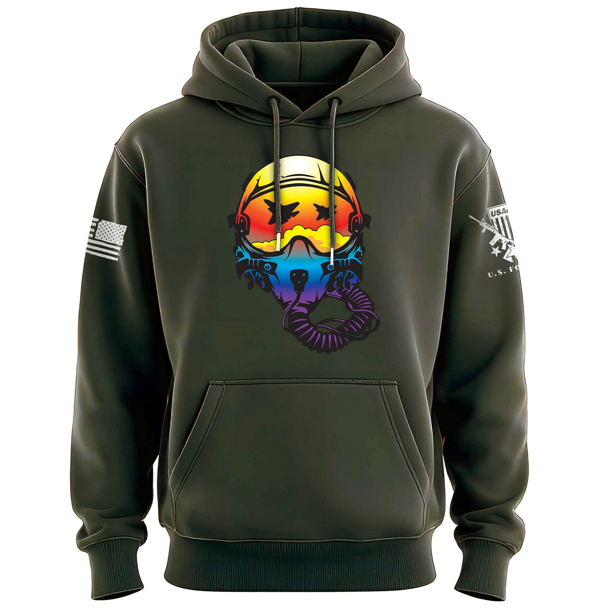Fighter Helmet Sunset Reflection Graphic Hoodie Hoodies 