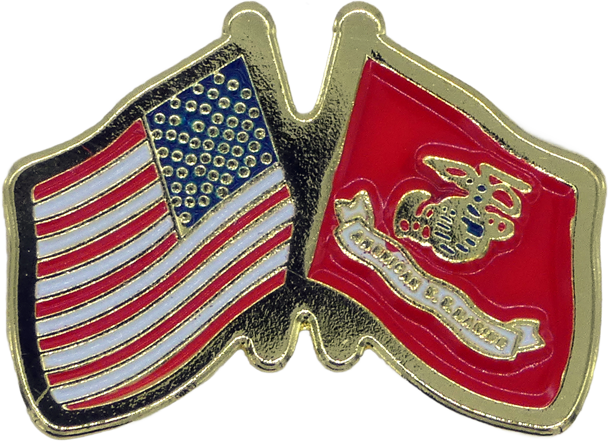 American and Marine Corps Crossed Flags 1" Lapel Pin