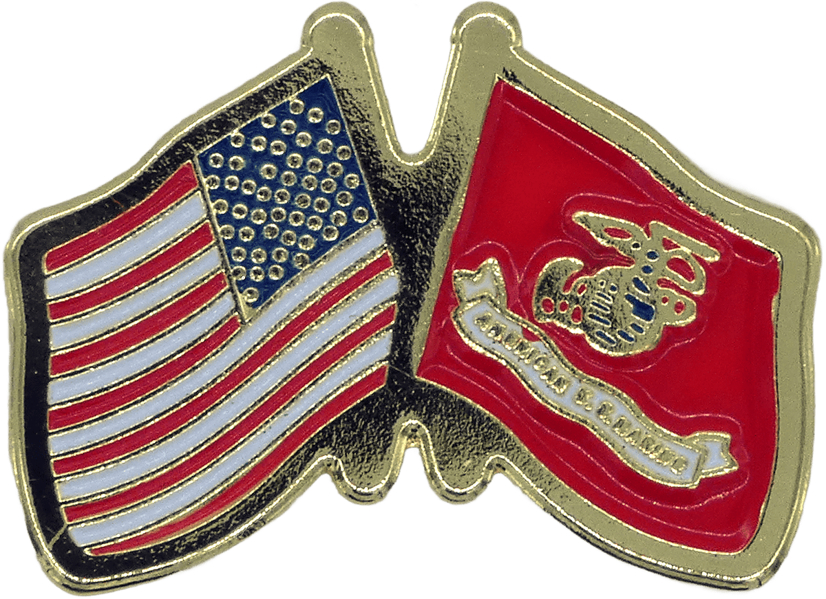 American and Marine Corps Crossed Flags 1" Lapel Pin Pins 