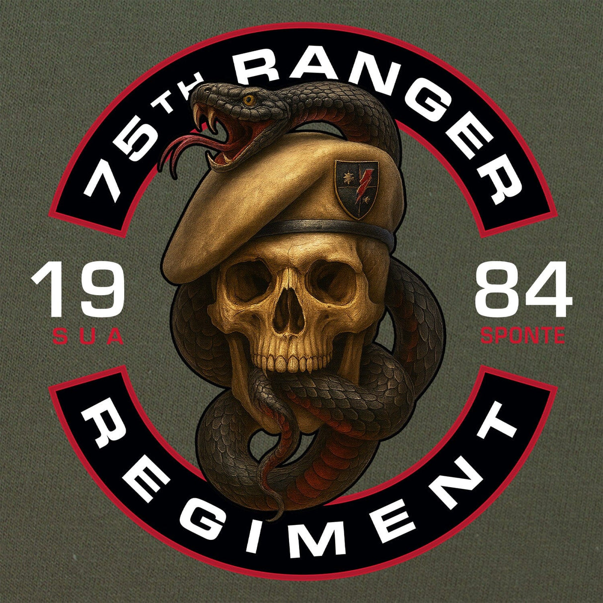 75th Rangers Regiment Skull & Snake T-Shirt Shirts 