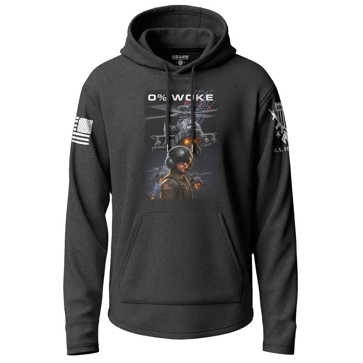 0% Woke Attack Helicopter Pilot Tactical Graphic Lightweight Hoodie