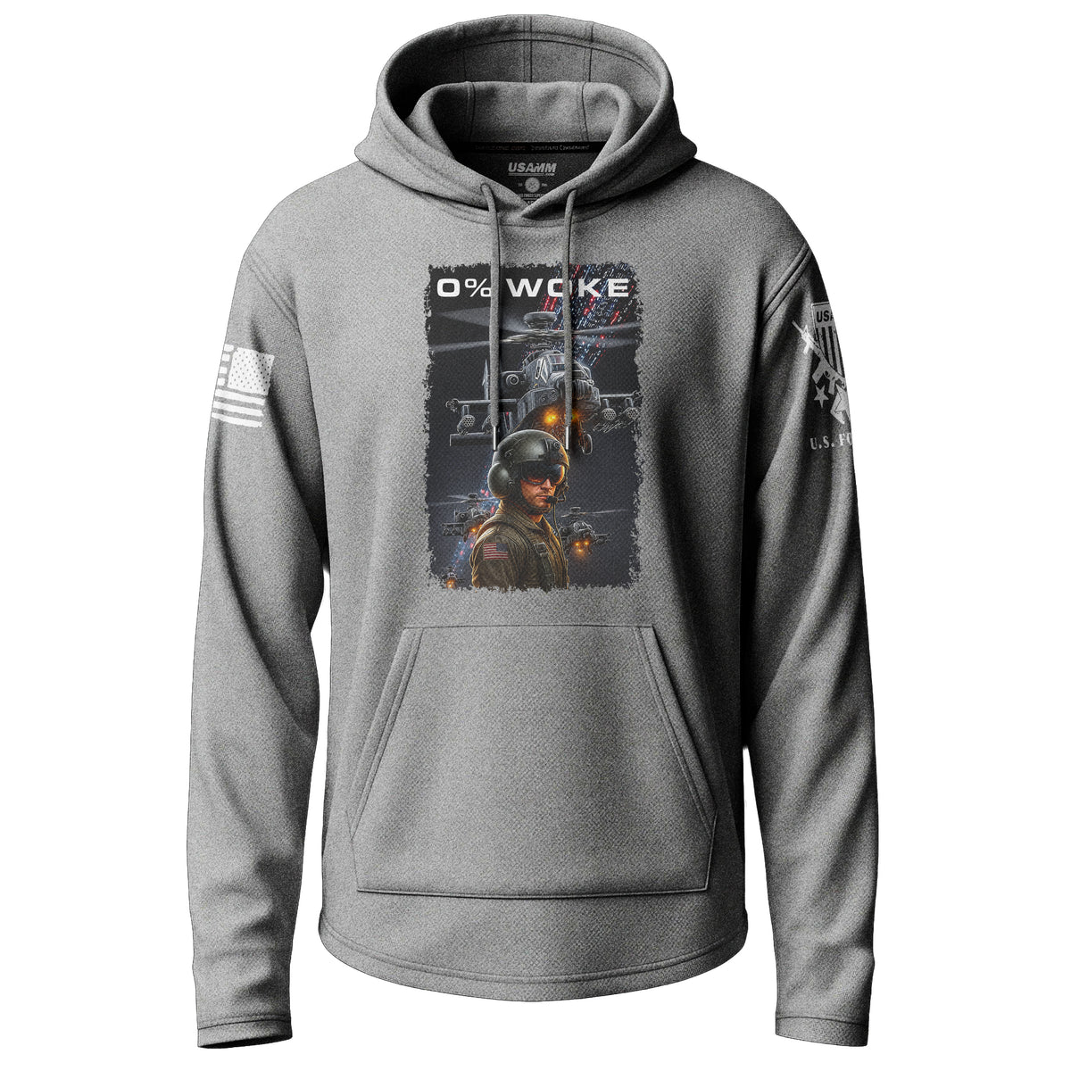 0% Woke Attack Helicopter Pilot Tactical Graphic Lightweight Hoodie
