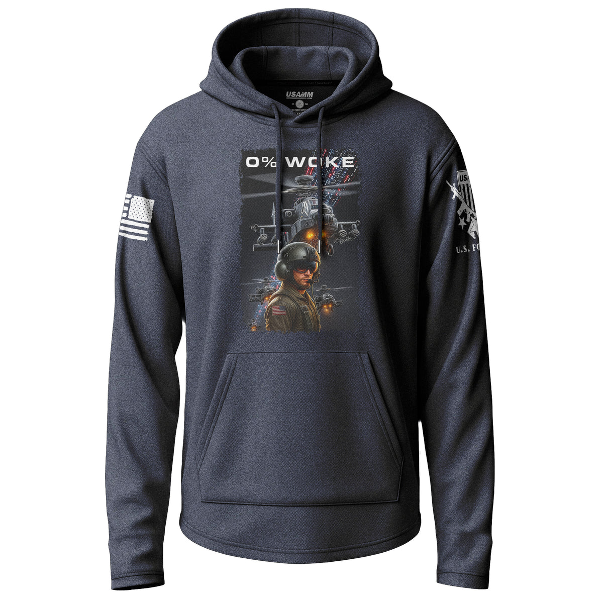 0% Woke Attack Helicopter Pilot Tactical Graphic Lightweight Hoodie