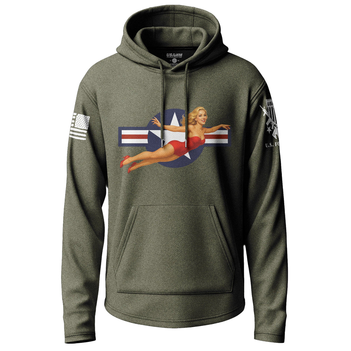 WWII Pin-Up Air Corps Graphic Lightweight Hoodie Lightweight Hoodie 90022-S-MG-THIN