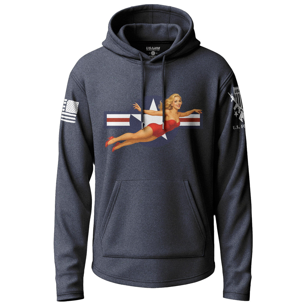WWII Pin-Up Air Corps Graphic Lightweight Hoodie Lightweight Hoodie 90022-S-NAVY-THIN