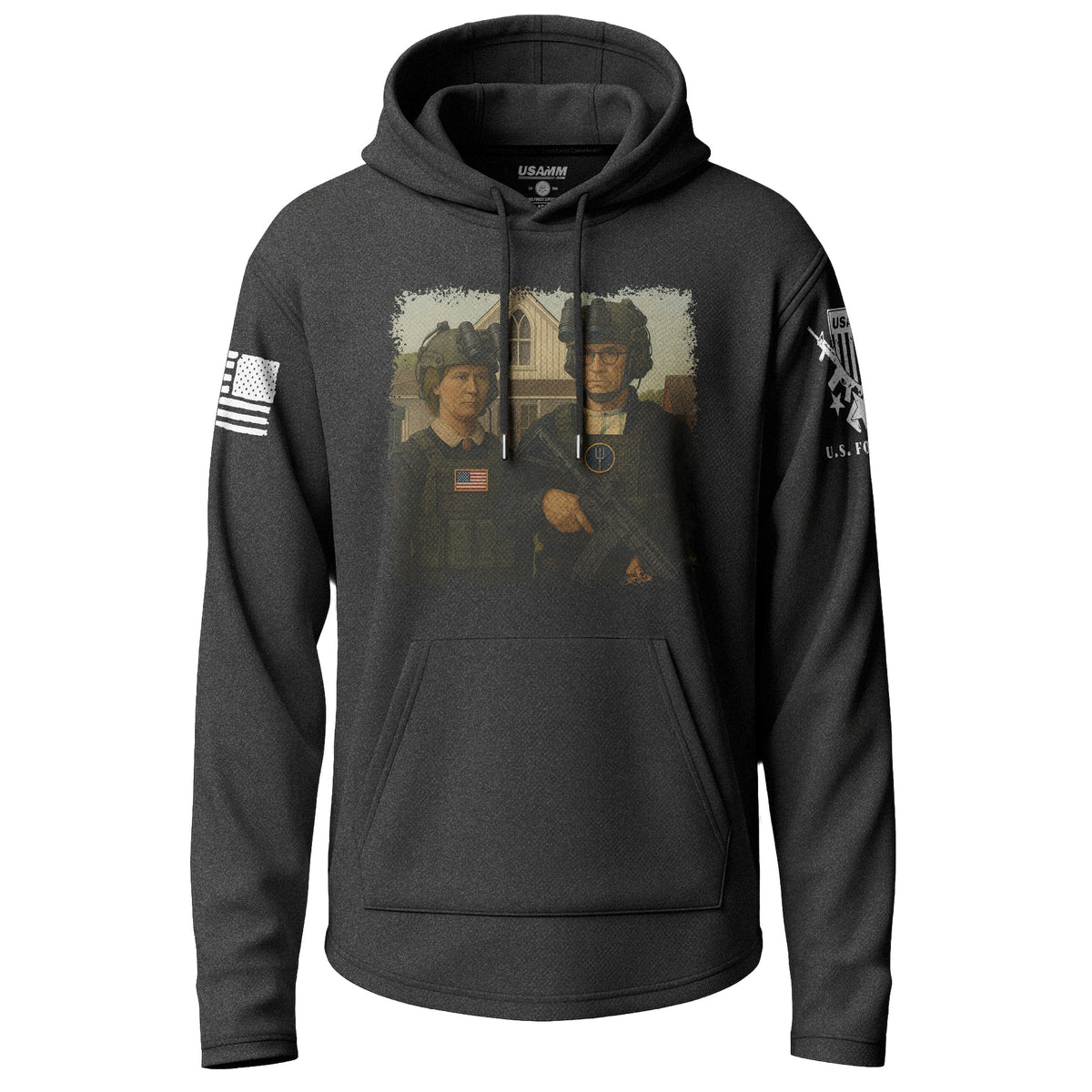 Tactical American Gothic Graphic Lightweight Hoodie Lightweight Hoodie 90030-S-BK-THIN